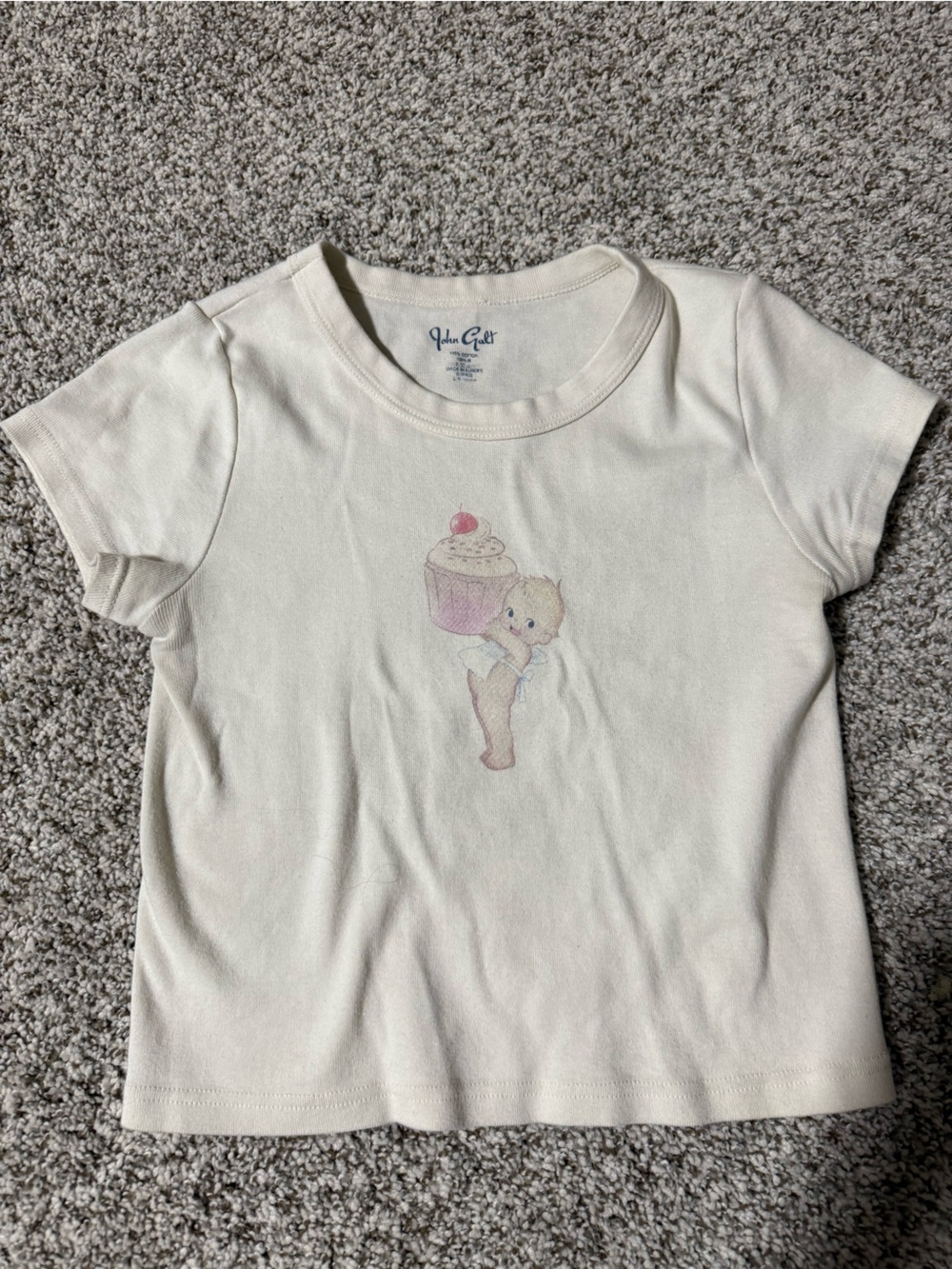 Brandy Melville Cream Tee with Pastel Bear & Cupcake